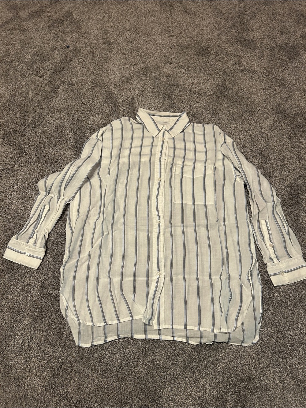 Madewell White and Blue Striped Button-Up Shirt